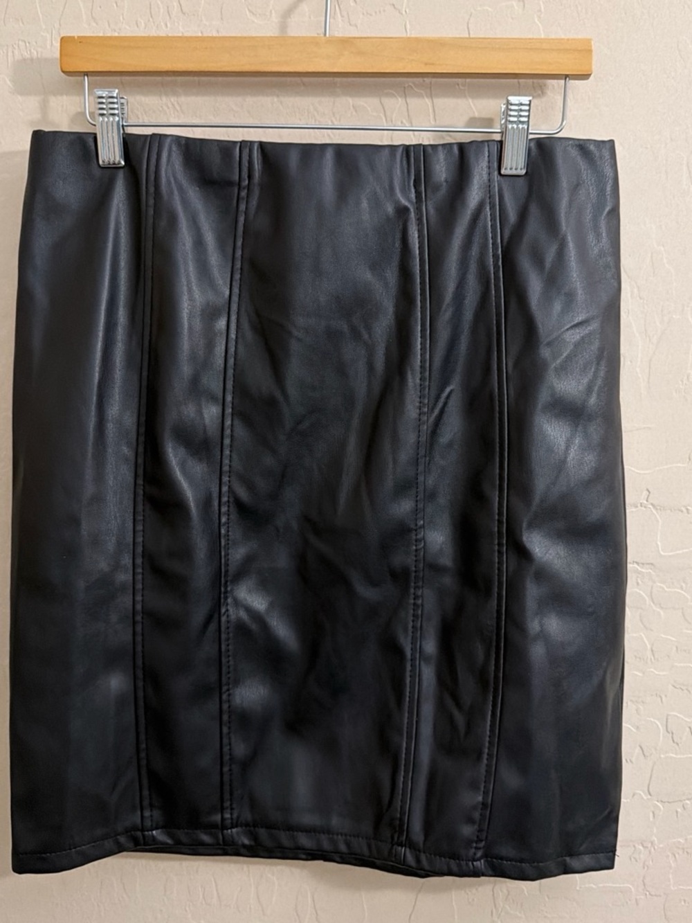 Haute Monde Black Faux Leather Panel Pencil Skirt